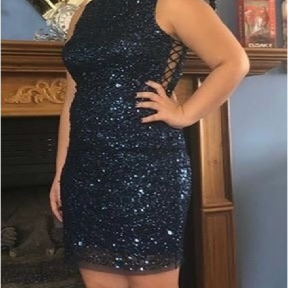 Homecoming dressBeautiful teal - blue color sequins short dress